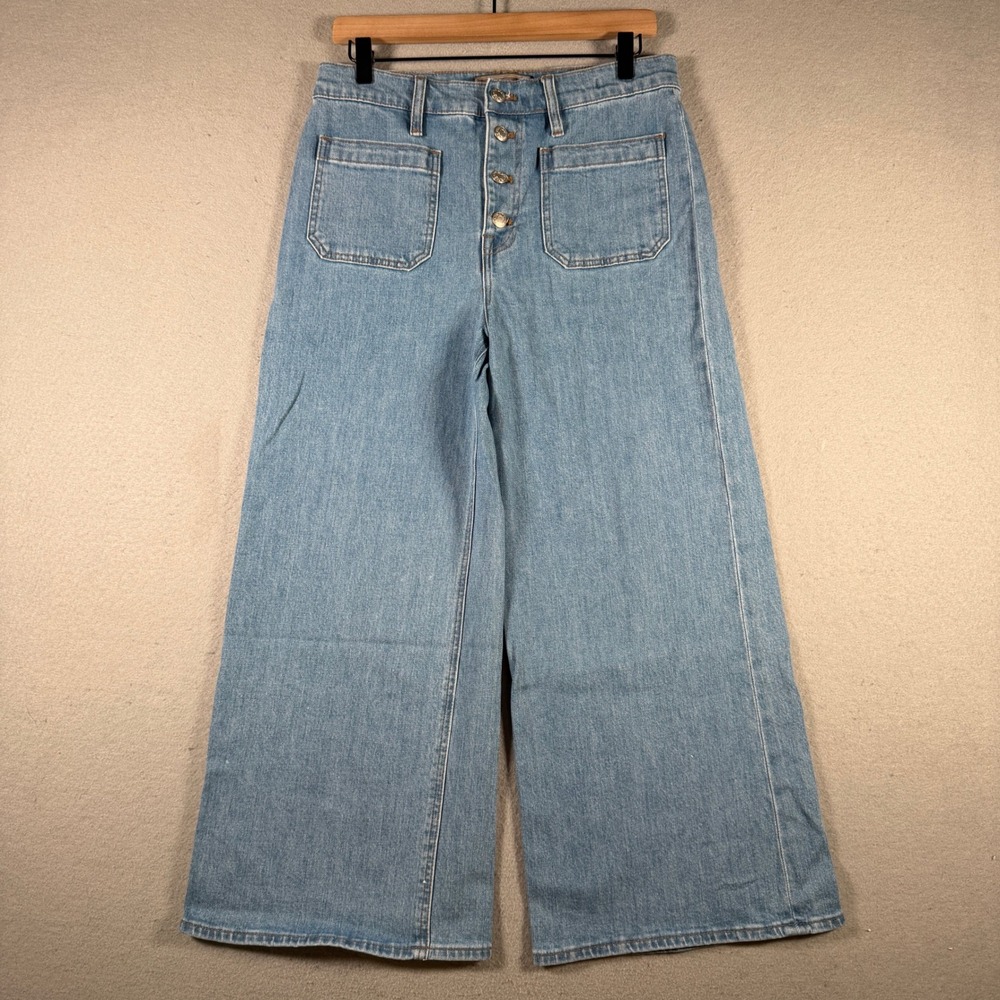 Point Sur J.Crew Wide Leg Crop Jeans Light Wash Button Fly Patch Pocket 29 K8402